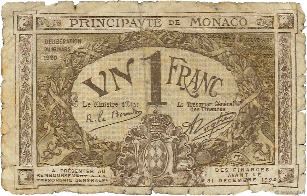 1 Franc MONACO  1920 P.04b AB