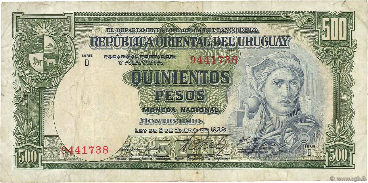 500 Pesos  URUGUAY  1967 P.044a TB