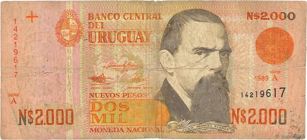 2000 Nuevos Pesos URUGUAY  1989 P.068a B