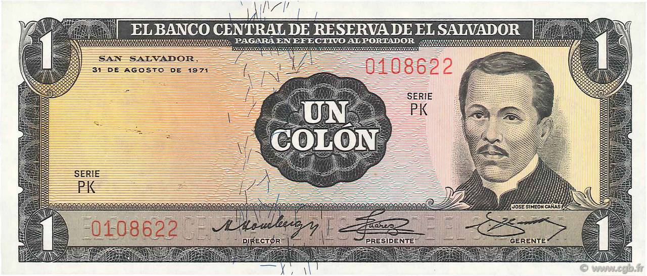 1 Colon SALVADOR  1971 P.115a NEUF