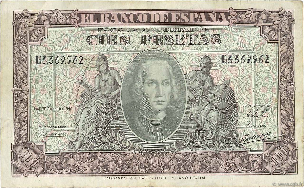 100 Pesetas ESPAGNE  1940 P.118a pr.TTB