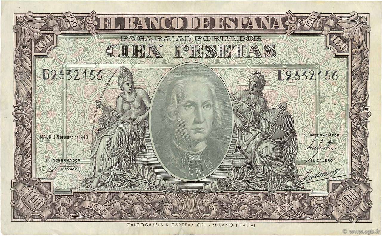 100 Pesetas SPAIN  1940 P.118a VF+