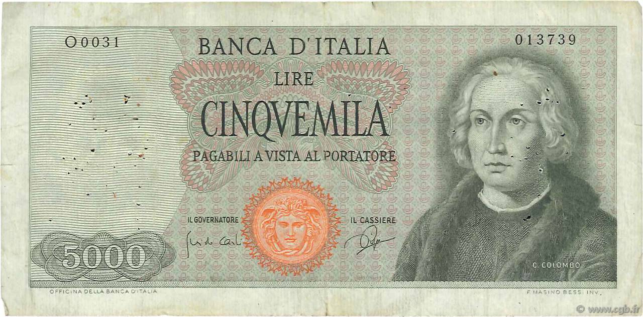 5000 Lire ITALY  1964 P.098a F