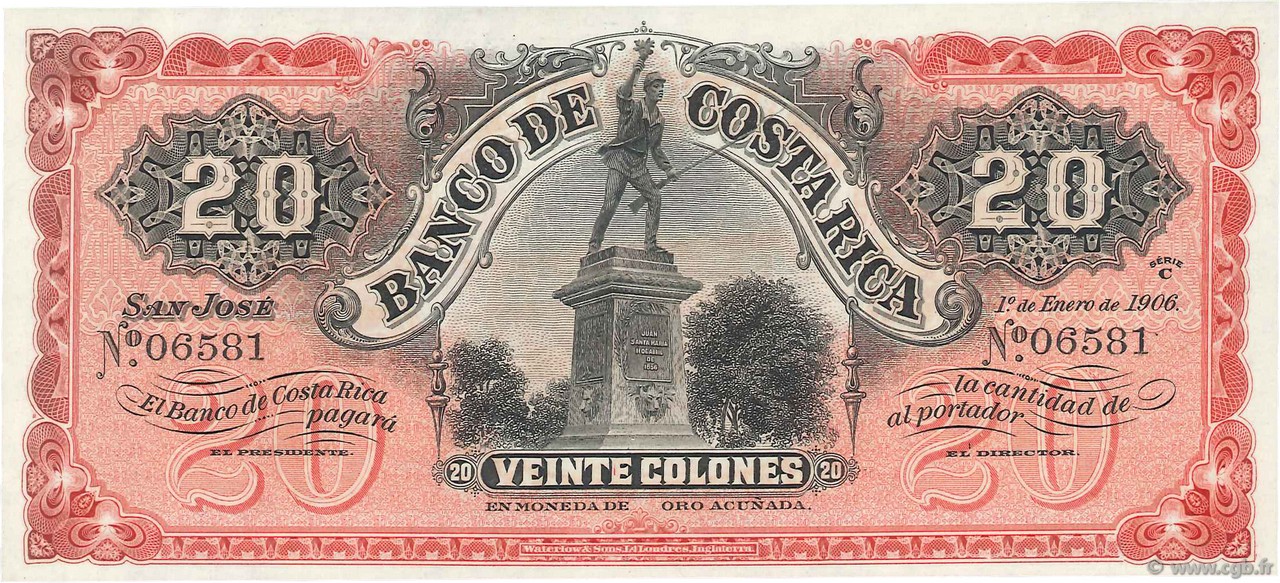 20 Colones Non émis COSTA RICA  1906 PS.179r NEUF