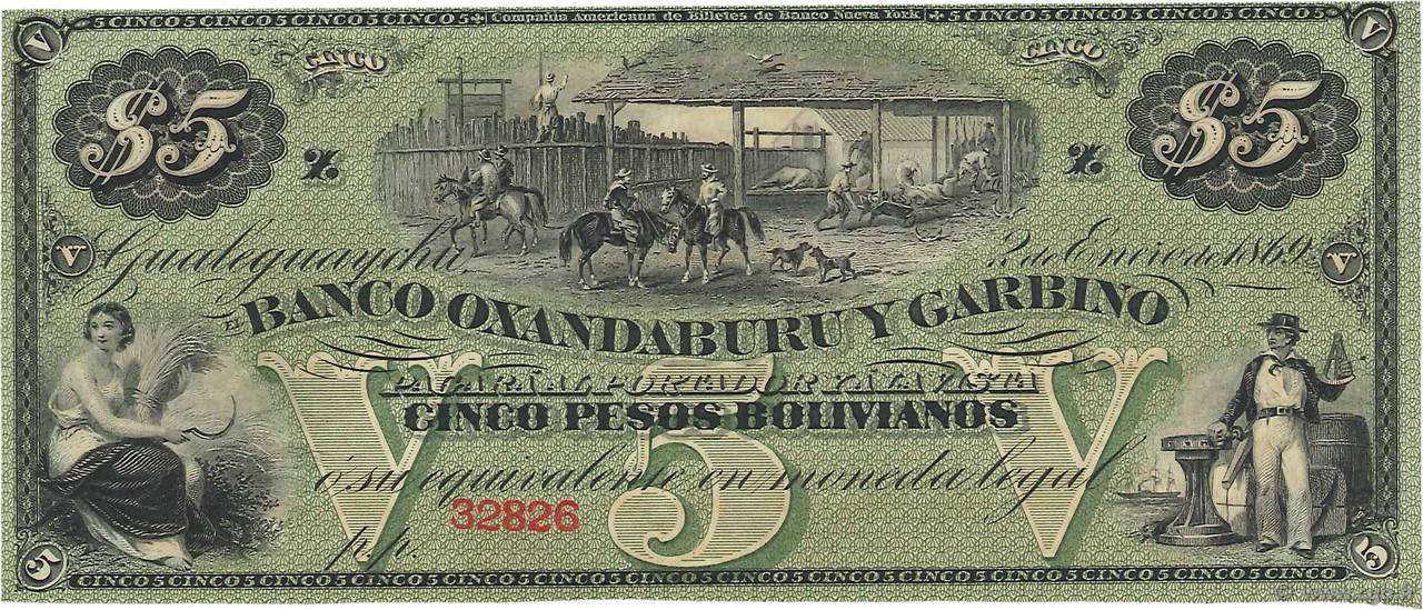 5 Pesos Bolivianos Non émis ARGENTINE  1869 PS.1783r SPL