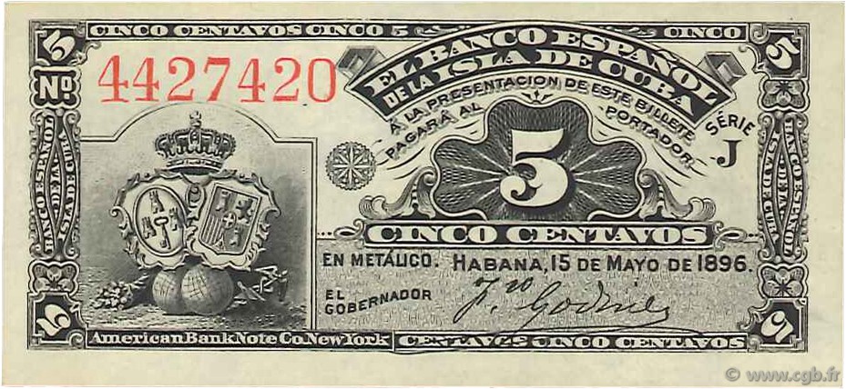 5 Centavos CUBA  1896 P.045a NEUF