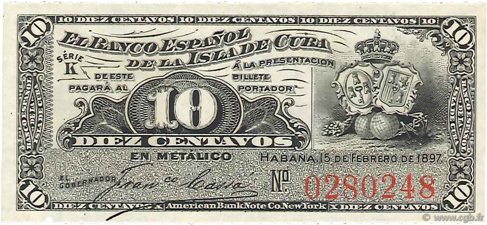 10 Centavos CUBA  1897 P.052a NEUF