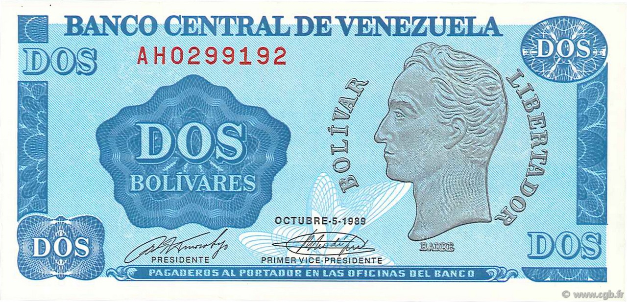 2 Bolivares VENEZUELA  1989 P.069 UNC