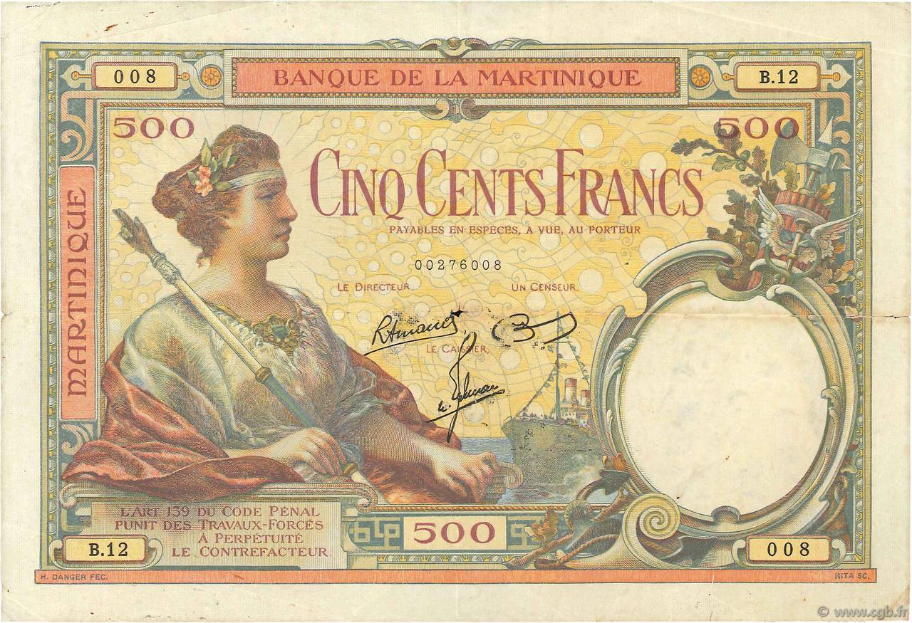500 Francs MARTINIQUE  1945 P.14 pr.TTB