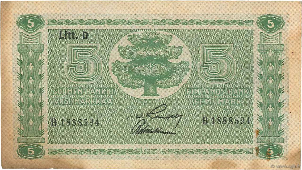 5 Markkaa FINLANDE  1939 P.069a TB