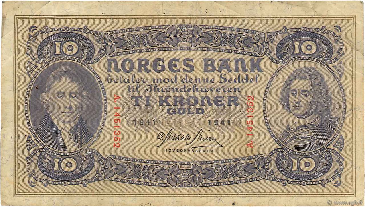 10 Kroner NORVÈGE  1941 P.08c TB