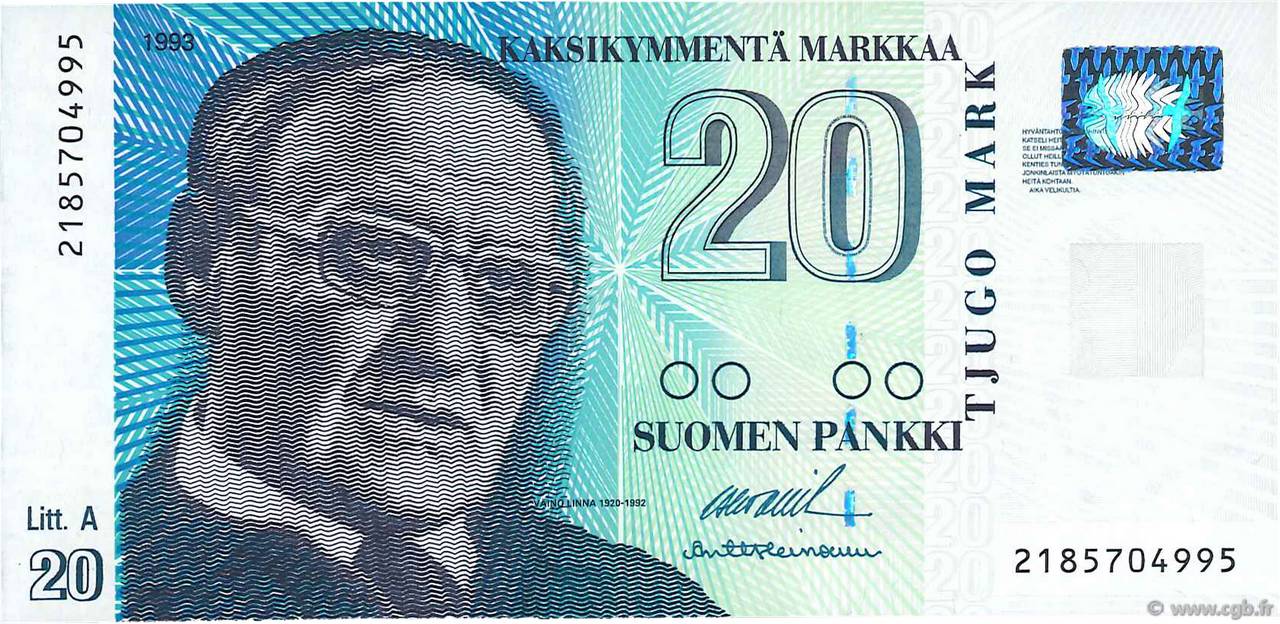 20 Markkaa FINLANDE  1993 P.123 NEUF