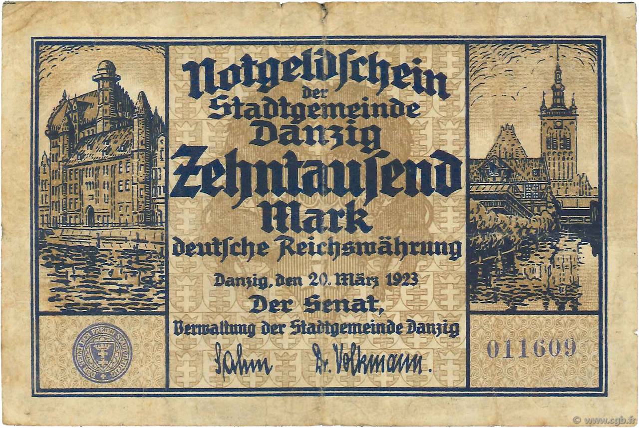 10000 Mark DANTZIG  1923 P.17 B+