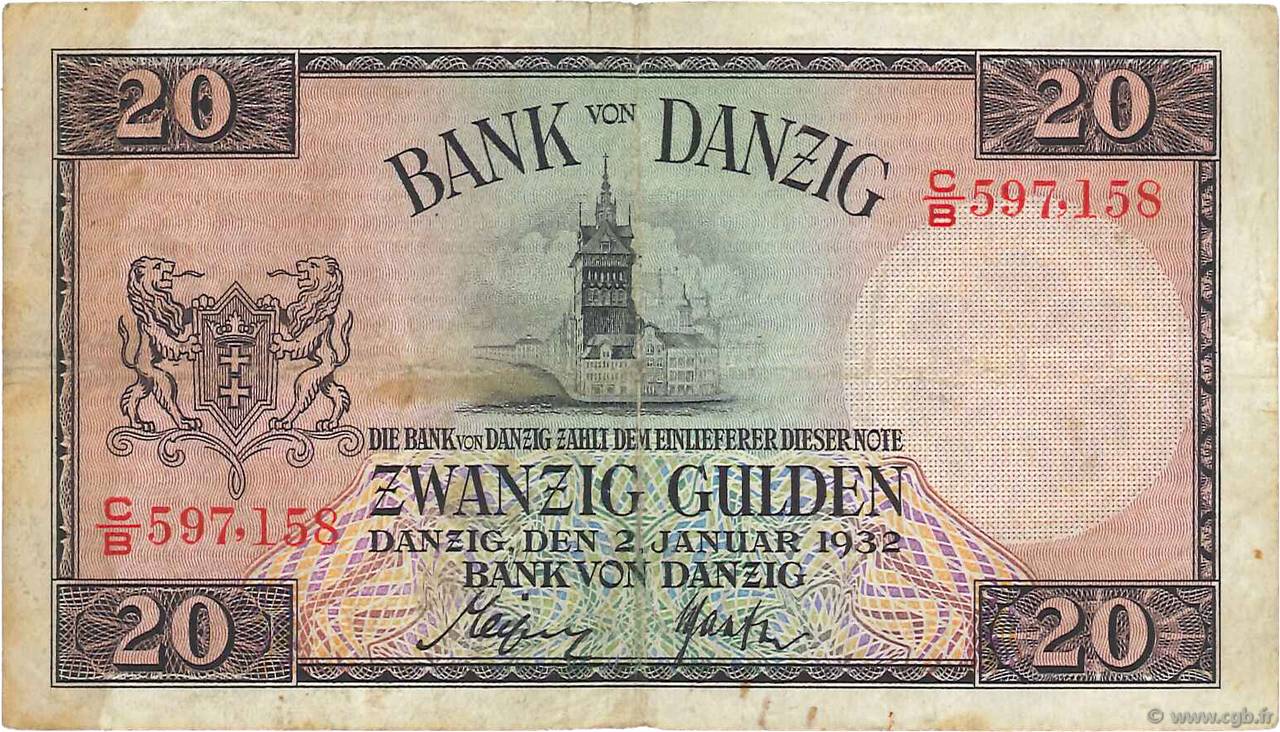 20 Gulden DANZIG  1932 P.60 F