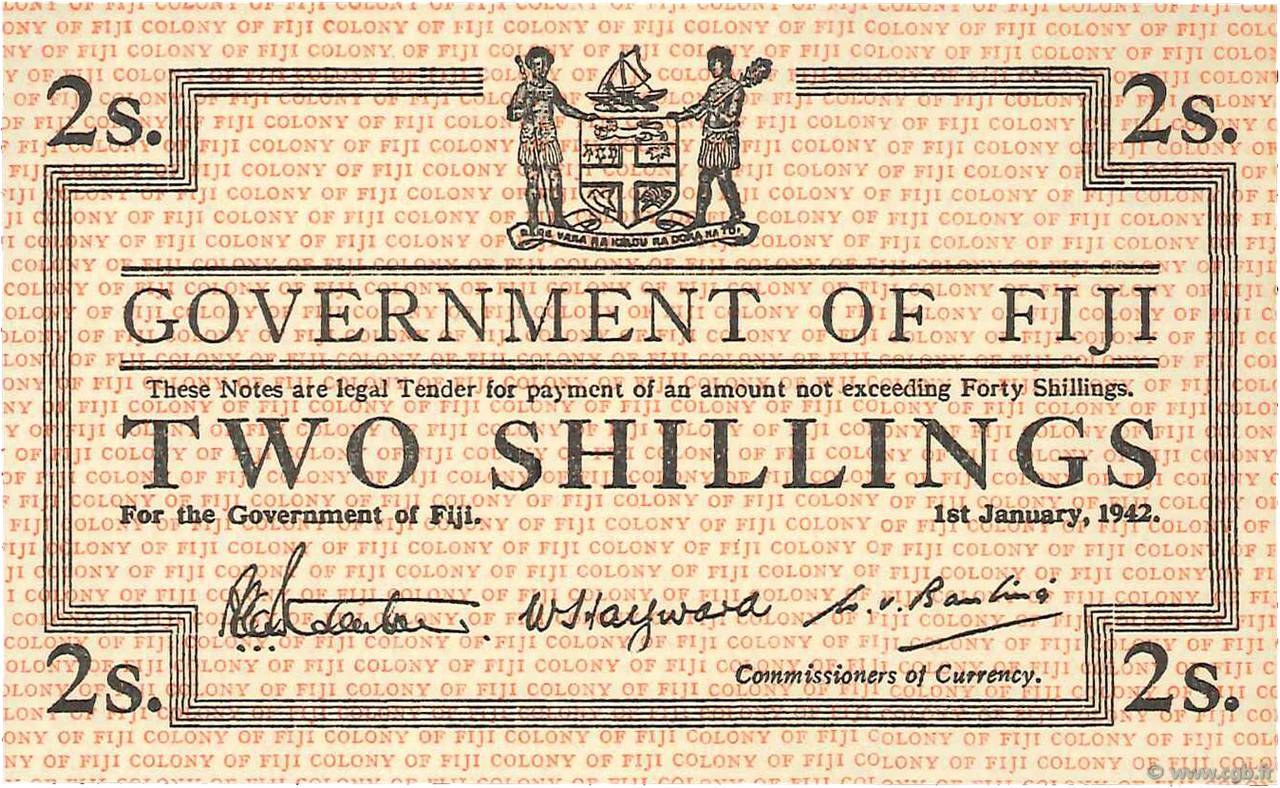 2 Shillings FIDSCHIINSELN  1942 P.050r1 fST+