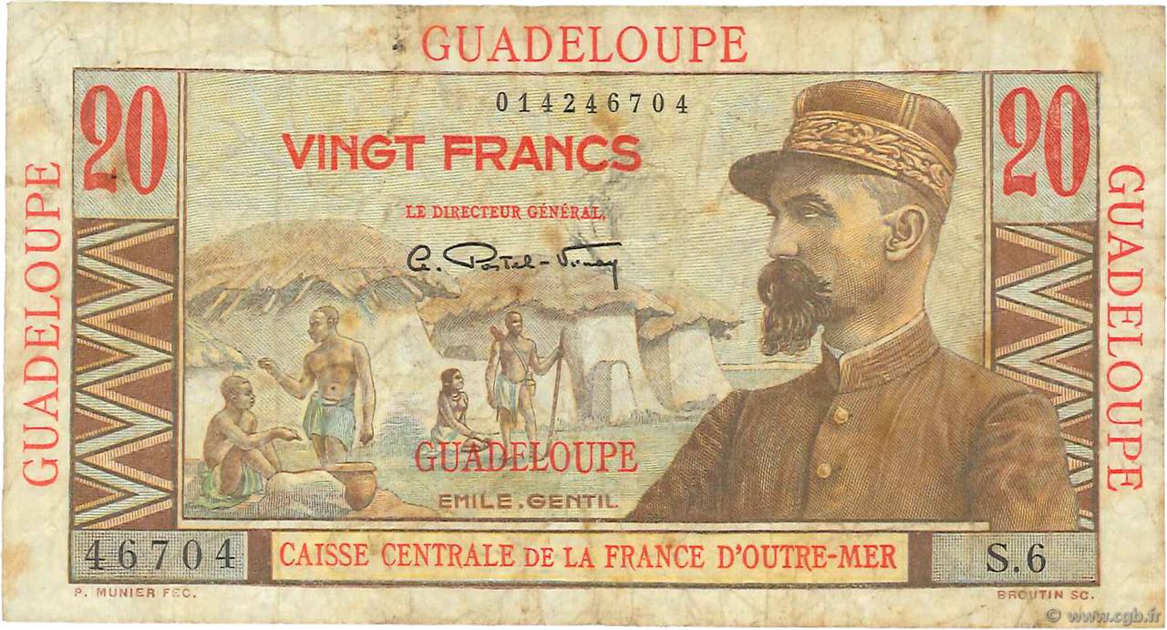 20 Francs Émile Gentil GUADELOUPE  1946 P.33 TB