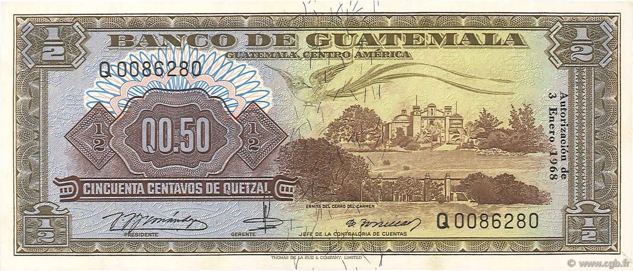 50 Centavos de Quetzal GUATEMALA  1968 P.051e NEUF