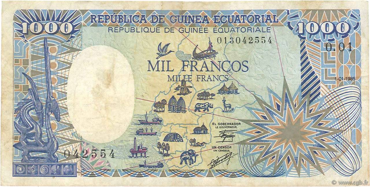 1000 Francs GUINÉE ÉQUATORIALE  1985 P.21 TB