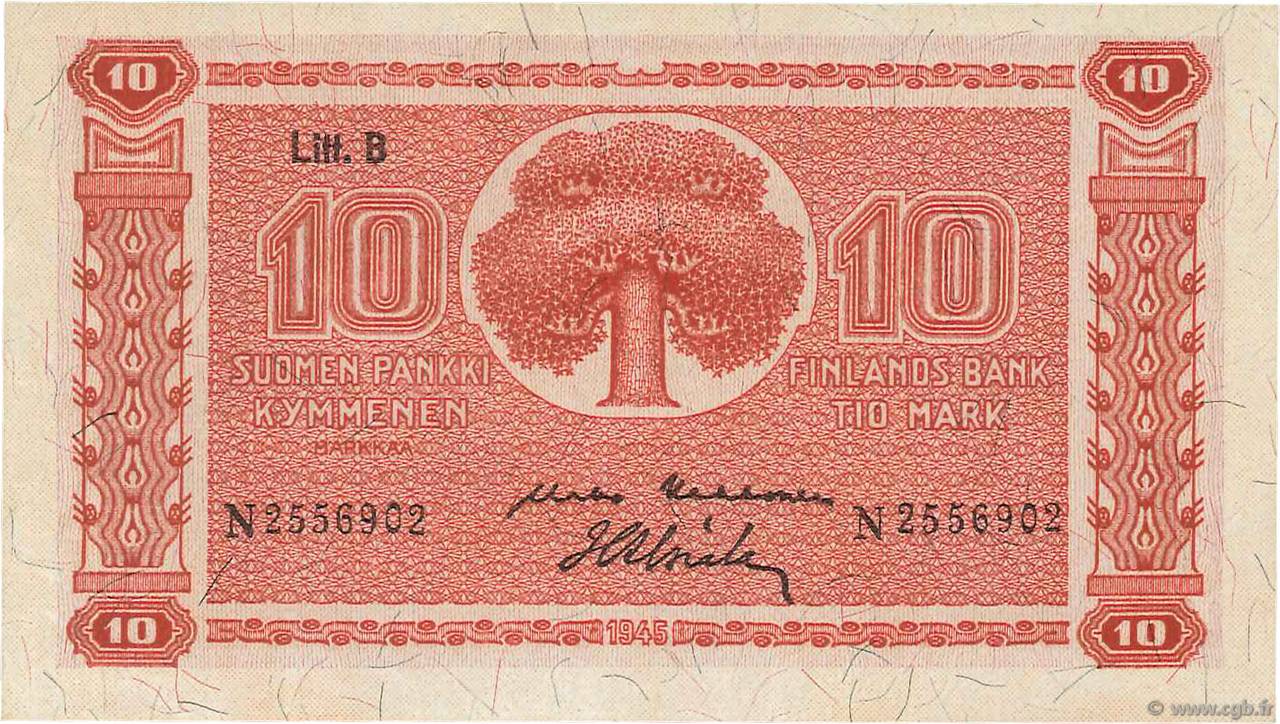 10 Markkaa FINLAND  1945 P.085 AU