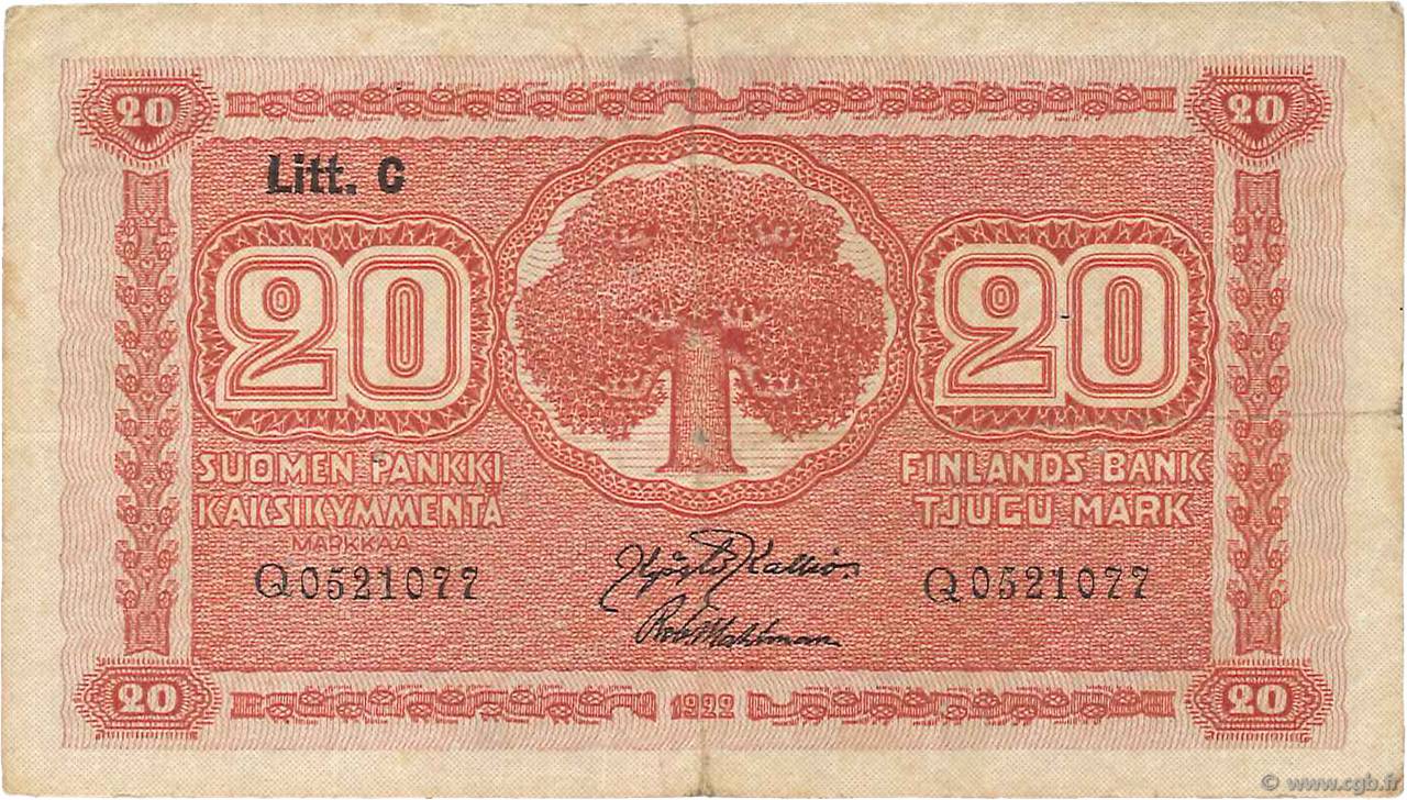 20 Markkaa FINLANDE  1922 P.063a pr.TTB