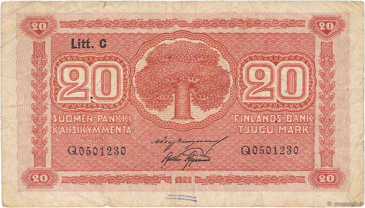 20 Markkaa FINLANDE  1922 P.063a TB