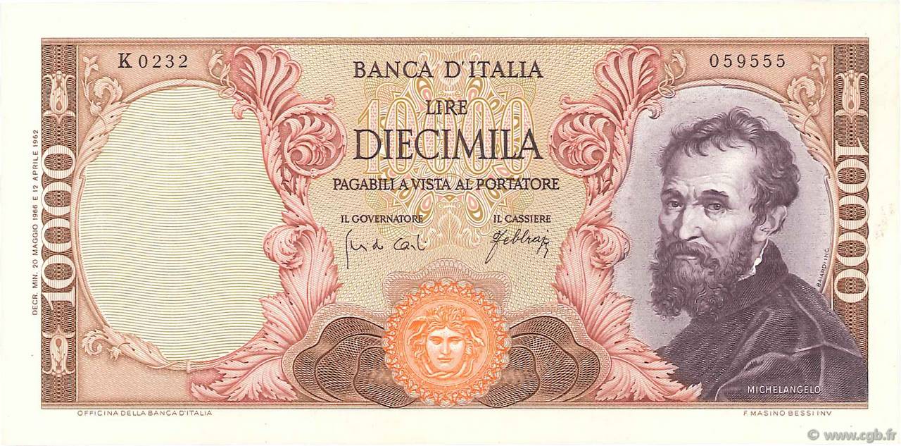 10000 Lire ITALIA  1966 P.097c SC+