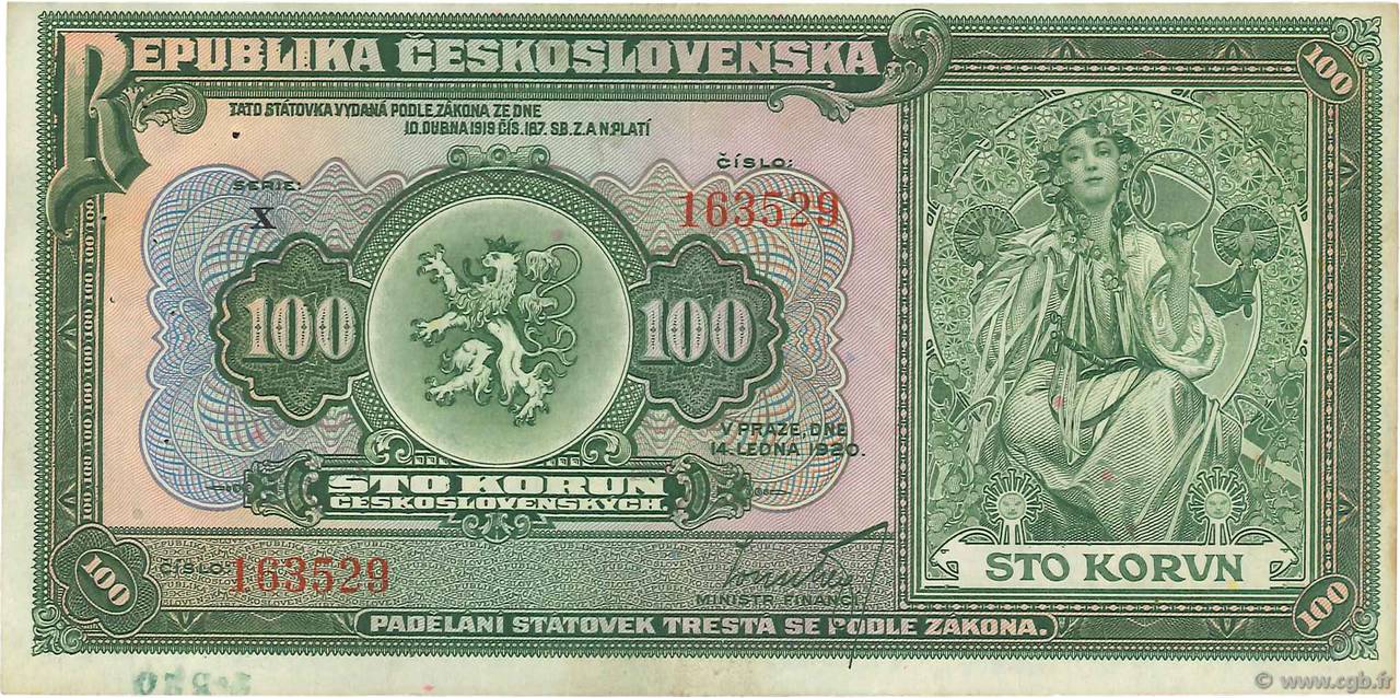 100 Korun TCHÉCOSLOVAQUIE  1920 P.017a TTB+