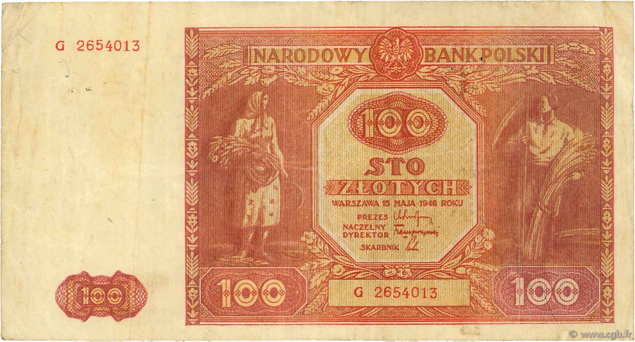 100 Zlotych POLOGNE  1946 P.129 pr.TTB