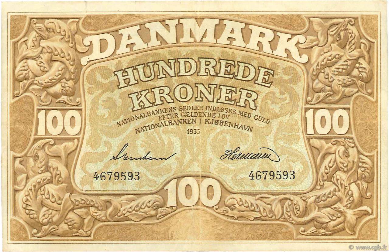 100 Kroner DANEMARK  1935 P.028c TTB