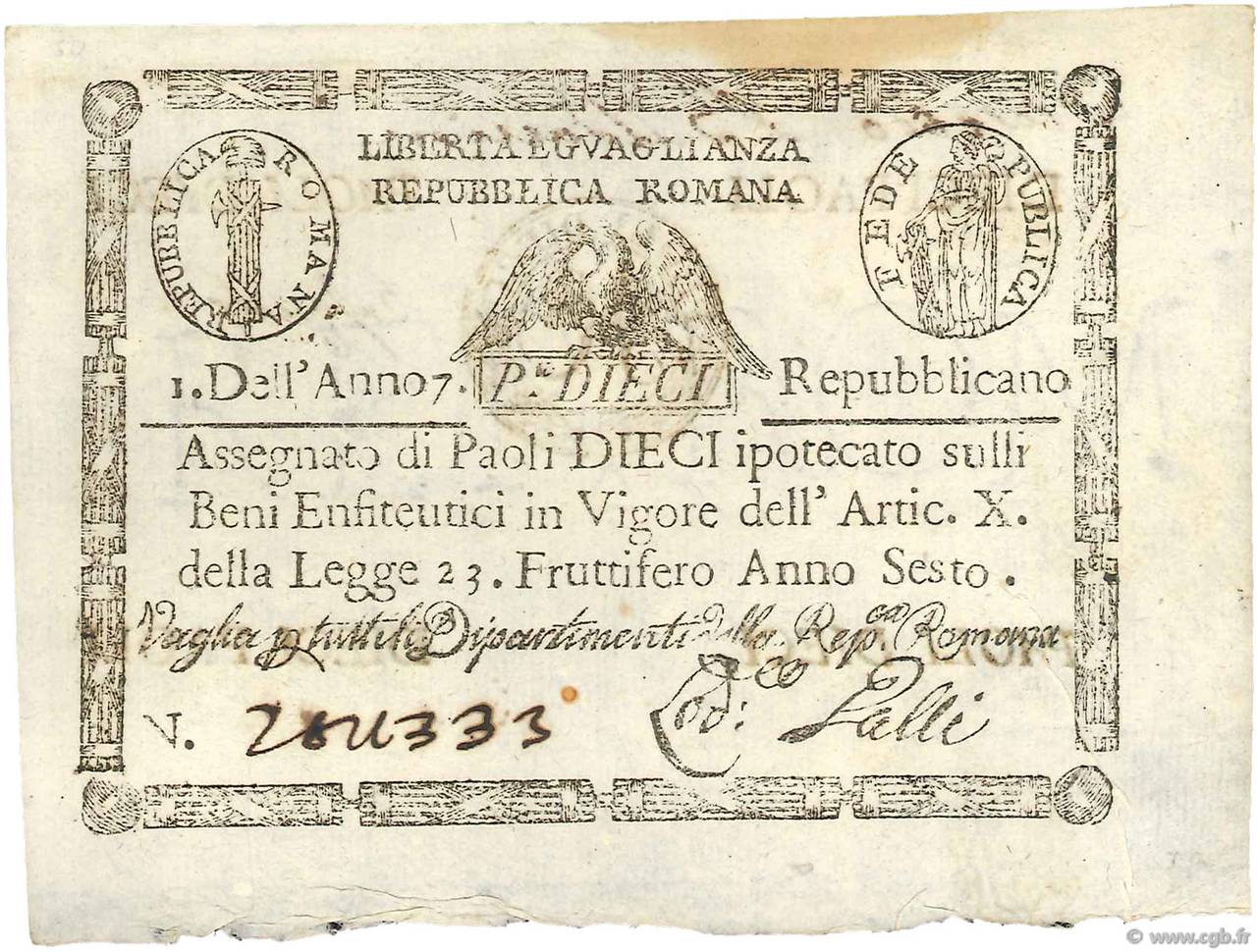 10 Paoli ITALIE  1798 PS.540b pr.SPL