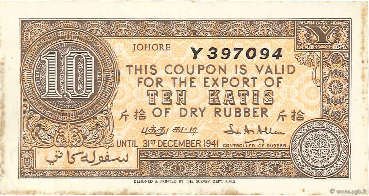 10 Katis of Dry Rubber MALAYA  1941 P.-- SUP