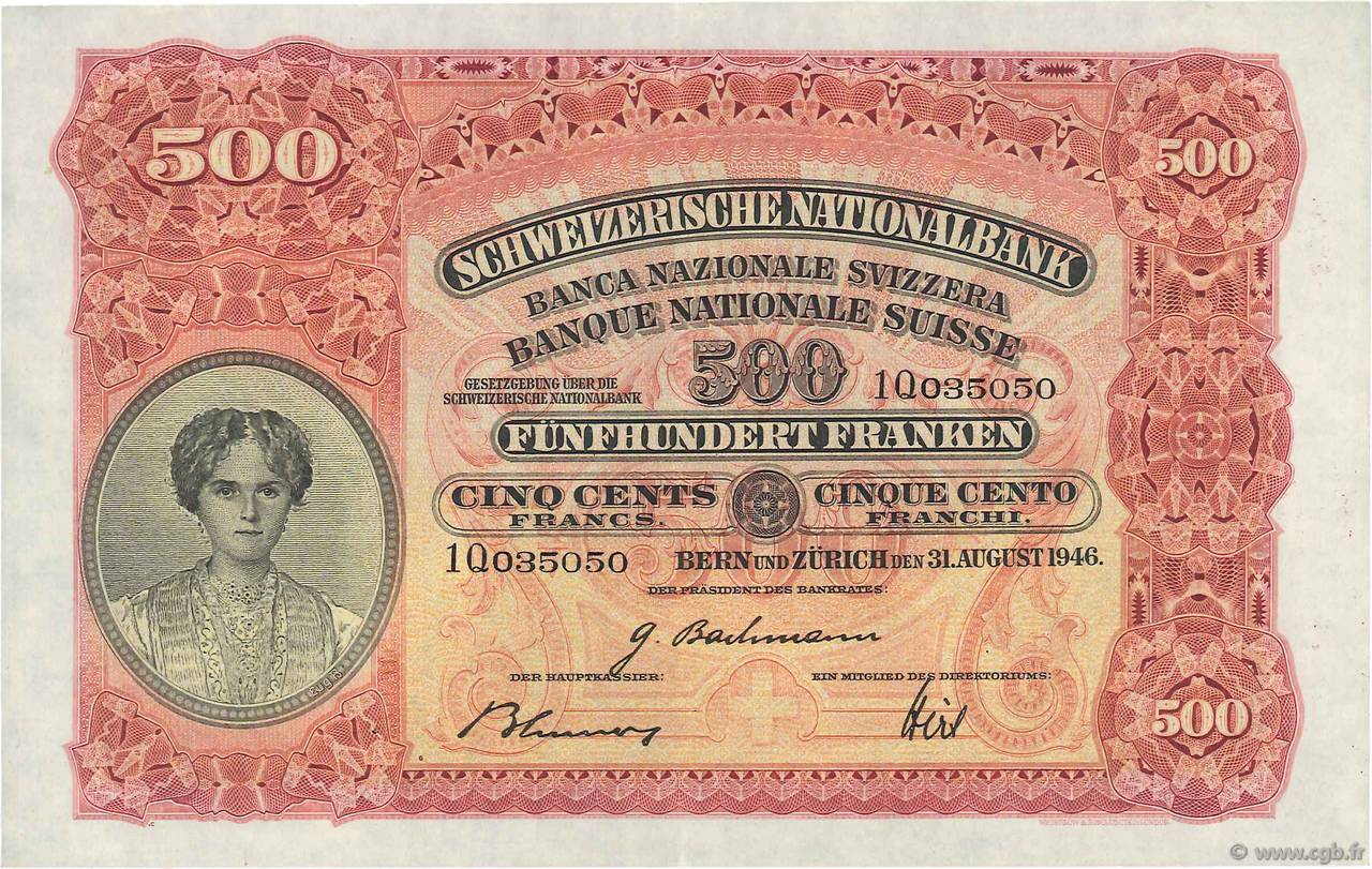 500 Francs SUISSE  1946 P.36e SUP+ à SPL