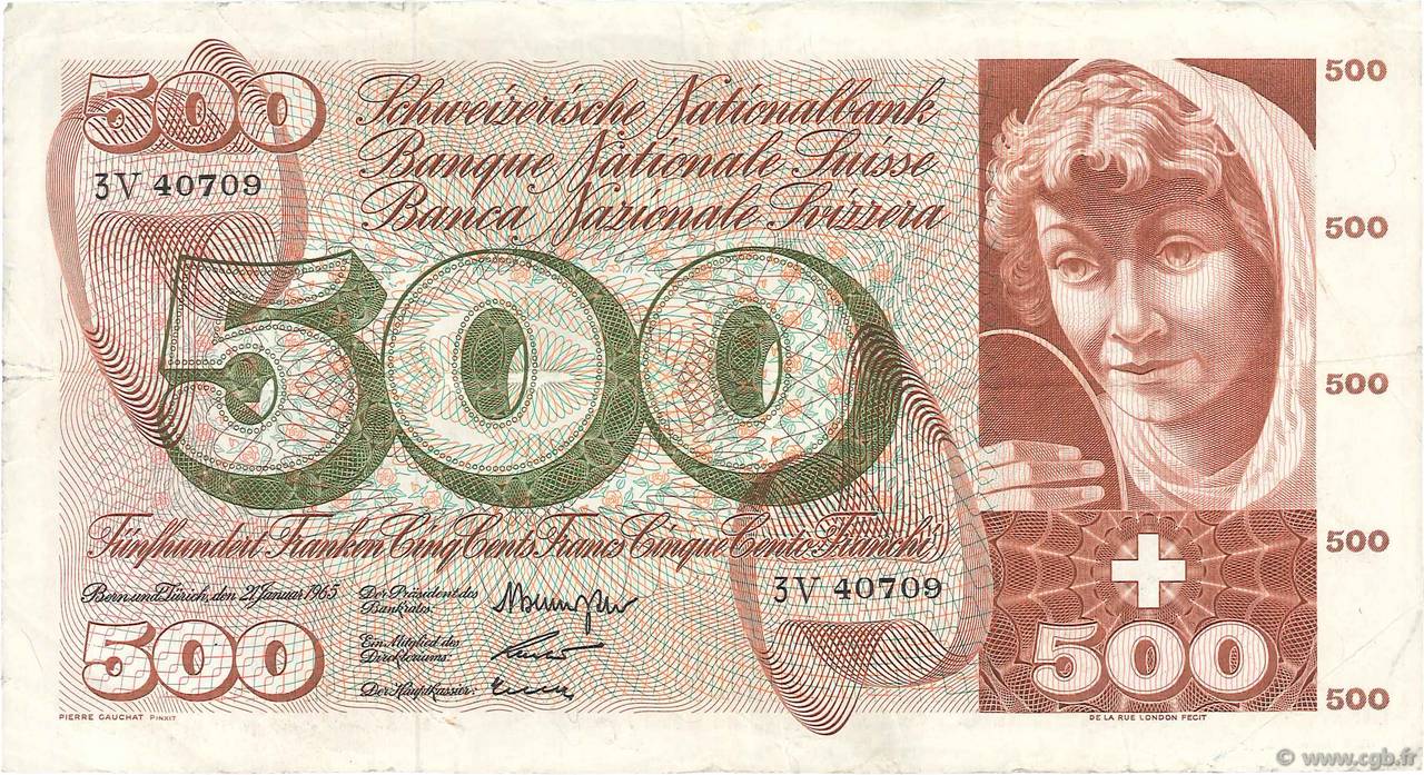 500 Francs SUISSE  1965 P.51d pr.TTB