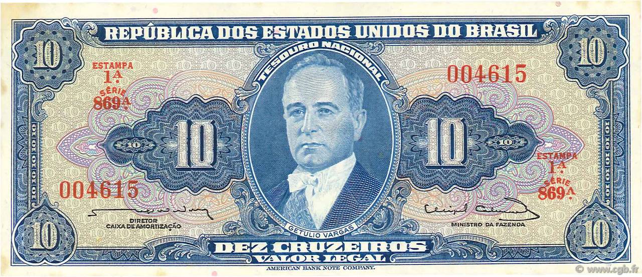 10 Cruzeiros BRAZIL  1963 P.167b AU