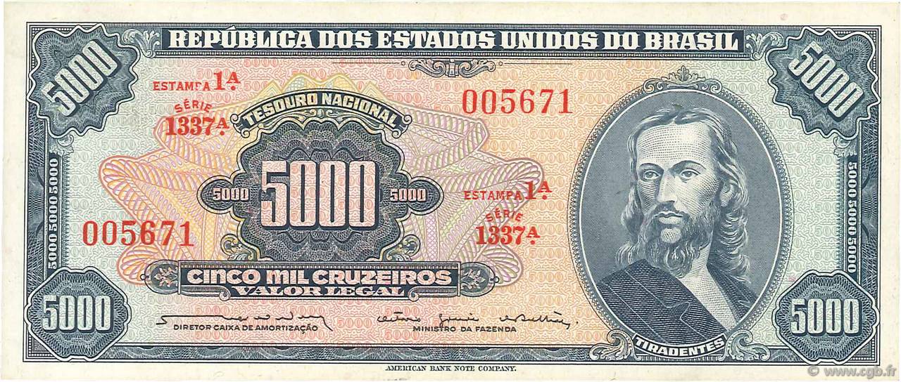 5000 Cruzeiros BRÉSIL  1964 P.174b SPL