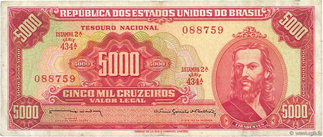 5000 Cruzeiros BRÉSIL  1964 P.182b TB