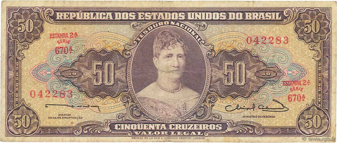 50 Cruzeiros BRÉSIL  1963 P.179 TB