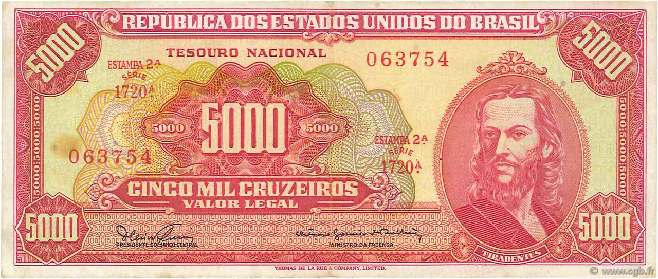 5000 Cruzeiros BRÉSIL  1965 P.182A TTB