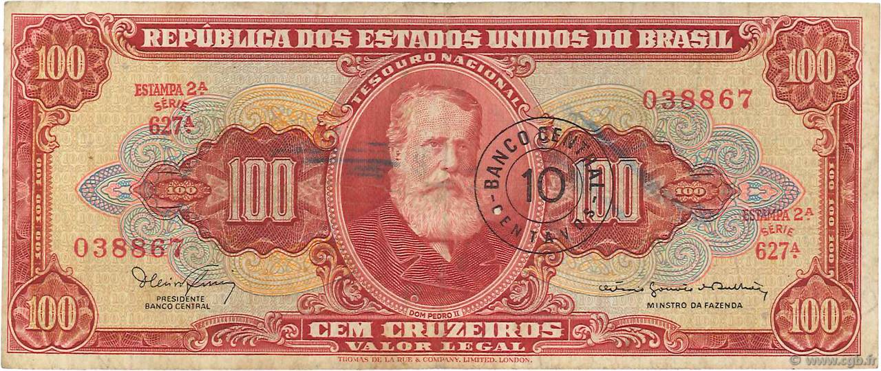 10 Centavos sur 100 Cruzeiros BRÉSIL  1966 P.185a TB