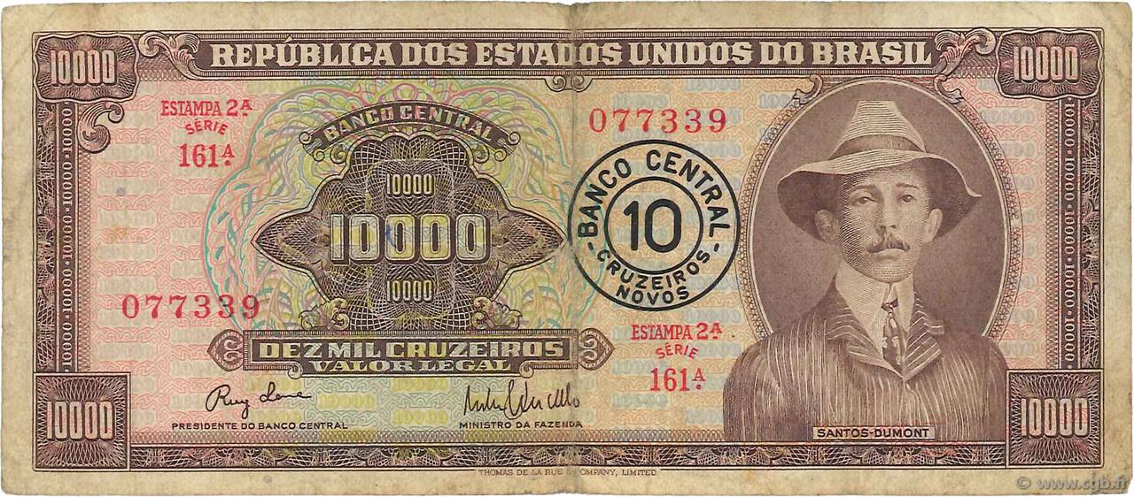 10 Cruzeiros Novos sur 10000 Cruzeiros BRÉSIL  1967 P.190a TB