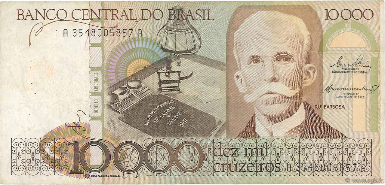 10000 Cruzeiros BRAZIL  1984 P.203a F