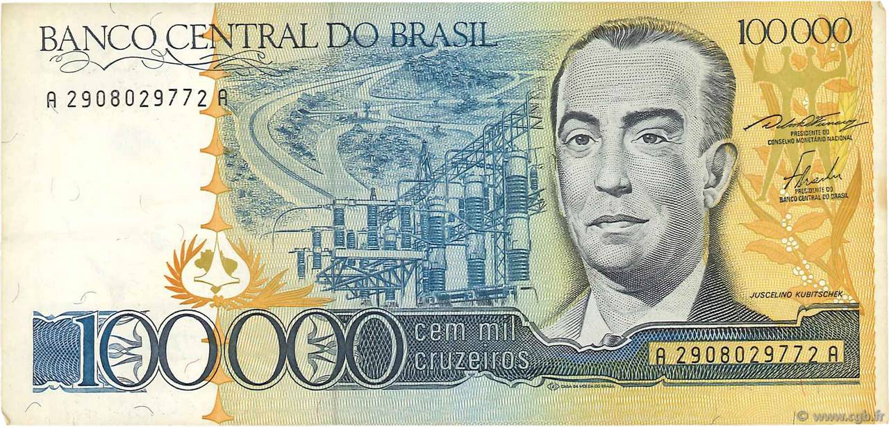 100000 Cruzeiros BRÉSIL  1985 P.205a TTB