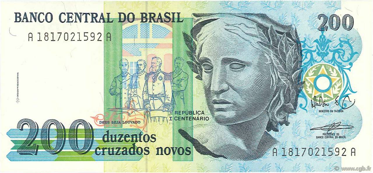 200 Cruzados Novos BRAZIL  1989 P.221a UNC