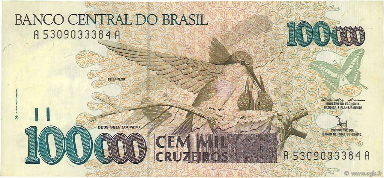 100000 Cruzeiros BRÉSIL  1992 P.235a TTB
