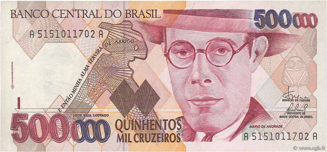 500000 Cruzeiros BRÉSIL  1993 P.236c TTB