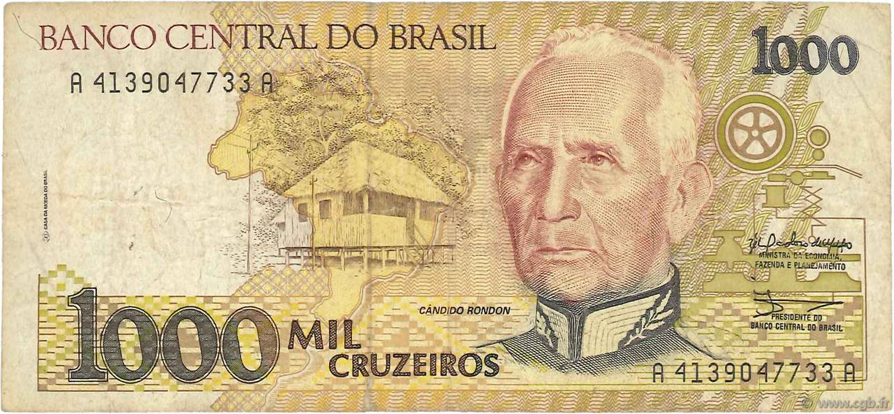 1000 Cruzeiros BRÉSIL  1990 P.231a TB