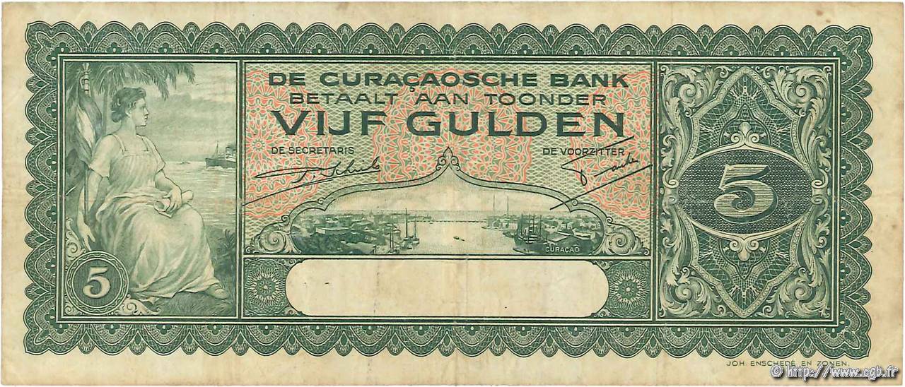 5 Gulden CURACAO  1939 P.22A TB+