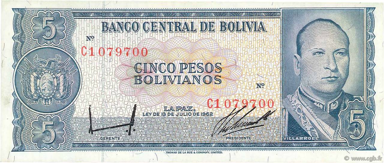 5 Pesos Bolivianos BOLIVIE  1962 P.153a SUP