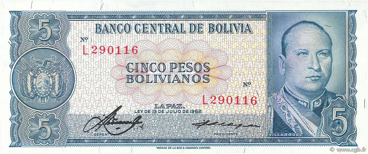 5 Pesos Bolivianos BOLIVIE  1962 P.153a SPL