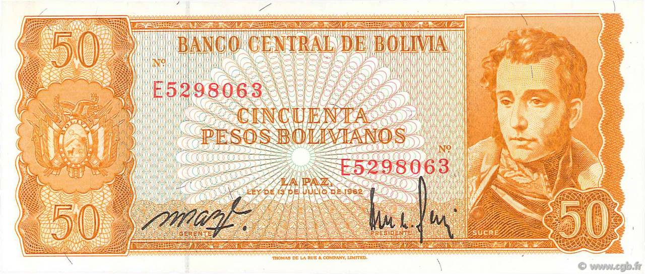 50 Pesos Bolivianos BOLIVIE  1962 P.162a NEUF